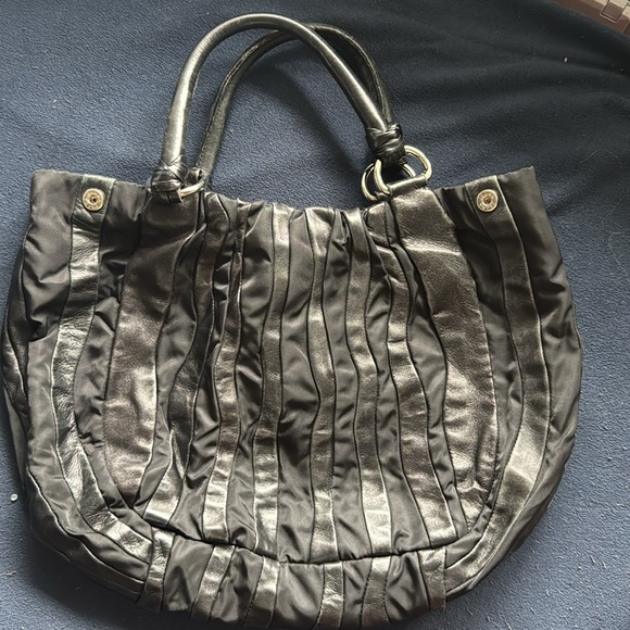 PRADA Tote Bag Shoulder Bag Black Leather Nylon - Picture 2 of 5